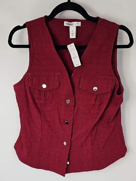 White House Black Market Jackets & Blazers - WHBM Outlet Sz:10 Maroon Stretch Vest w Gold Buttons 2 Front Pockets